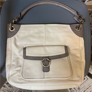 White and gray leather Coach Bag
